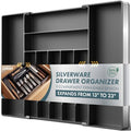 Extra Large Silverware Organizer, 9 Slot Expandable Kitchen Drawer Organizer, Utensil Holder, Heavy Duty Stainless Steel Frame Silverware Drawer Organizer, 8 Non-Slip Feet Included, BPA Free, Black - color: Black