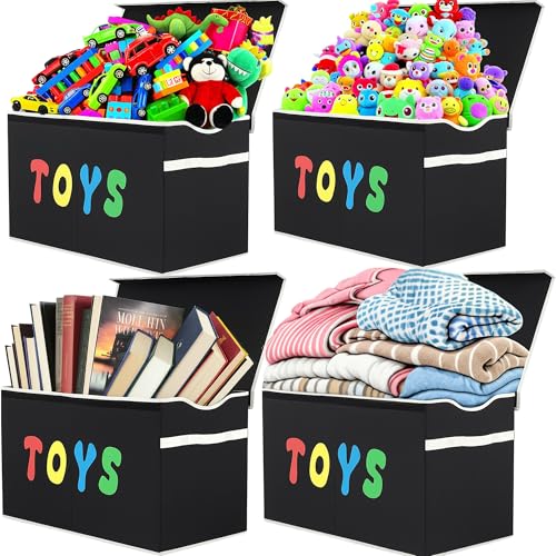 YOLOXO Toy Box Chest, Collapsible Sturdy Storage Bins with Lids, Extra Large Kids Toy Storage Organizer Boxes Bins Baskets for Kids, Boys, Girls, Nursery Room, Playroom, Closet (BLACK) - color: BLACK