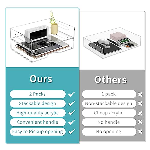 HIIMIEI Acrylic Paper Tray 2 Pack Clear Letter Tray Desk Stackable Organizer for School, Home, Office - Horizontal - style: Horizontal