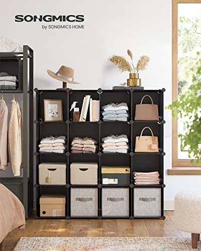 SONGMICS Cube Storage Organizer, Set of 16 Plastic Cubes, Closet Organizers and Storage, Room Organization, Bedroom Living Room, 12.2 x 48.4 x 48.4 Inches, Black ULPC44BK - color: Black, size: 16 Cubes, style: without doors