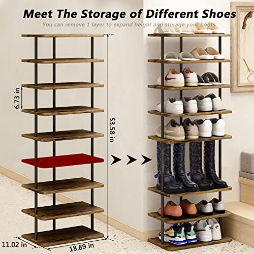 AZERPIAN Shoe Rack 9 Tier Vertical Storage Organizer Double Row Narrow Metal Slim Shelf Modern Free Standing Shoe Tower Saving Space for Closet Entryway Bedroom,Black+Rustic Brown - color: Black+rustic Brown, size: 9 Tier-Double Row