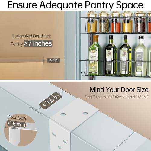 Delamu Adjustable Cabinet Door Organizer, 6-Tier Hanging Spice Rack Organizer, Metal Over the Door Pantry Organizer, Pantry Organizers and Storage Shelves for Kitchen Bathroom Laundry Room, White M - color: White, size: 6 Tier-Medium