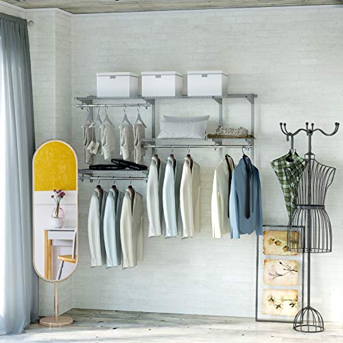 Tangkula 3 to 5 FT Custom Closet Organizer System Kit, Wall-Mounted Storage Organizer with Wire Shelving and Hanging Rods, Adjustable Closet Organizer Kit, Configurations Custom Closet for Bedroom - color: Gray, size: 3 to 5 FT
