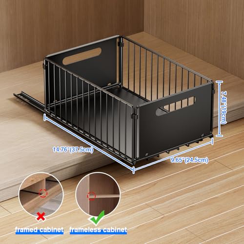 Mustorn 2 Pack Pull Out Cabinet Organizer, Slide Out Drawers for Cabinets, Peel and Stick, Heavy Duty Shelves for Kitchen, Cupboard, Pantry, Bathroom (14.76" D*9.65" W*7.87" H-Black) - color: Black, size: 14.76"D*9.65"W*7.48"H