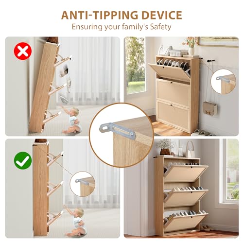 Shoe Cabinet Storage with 3 Flip Drawer for Entryway, 31.5 Inch Farmhouse Slim Narrow Wood Storage Cabinet for Shoes, Freestanding Shoe Organizer for Living Room, Aparment (Natural) - color: Linen-natural, size: 3-Drawer-No Divider