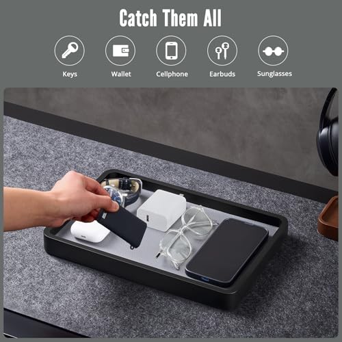 ProCase Wooden Valet Tray for Men, Wood Catch-All EDC Organizer, Nightstand, Entryway Bedside Dump Holder, for Wallets, Keys, Watches, Phones, Loose Change, Trinkets -Black - color: Black