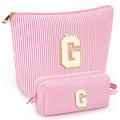 2 PCS Initial Makeup Bags for Women: Cosmetic Bag for Travel Toiletry - Birthday Gifts for 11 12 13 14 15 16 17 18 Years Old Girl Graduation Teacher Gift- Teen Girl Gifts Trendy Stuff - Pink G - color: Pink, style: G