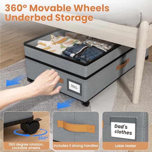 Storage Box,Under Bed Storage with Wheels 72L XXL Under the Bed Storage Containers Large, 10‘’ Tall Adjustable Storage for Underbed with Lids, Rolling for Shoes, Clothes, Blankets, Grey - color: Grey