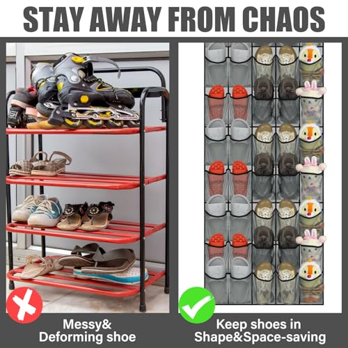Windyun 2 Pack 40 Over the Door Shoe Organizers Large Mesh Pocket Hanging Shoe Rack for Closet Nonslip Behind Dorm Door Storage Holder Dorm Essentials Back to School Organizer for College(Gray) - color: gray