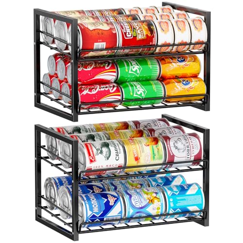SUFAUY Stackable Can Rack Organizer for Pantry, 2 Tier Soda Canned Food Storage Holds Up to 60 Cans, Steel Square Frame Shelves for Storage, 2 Pack - color: Black, size: 12"D x 16.5"W x 11"H