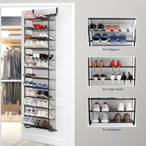 Whitmor 36 Pair Over The Door Shoe Organizer, 12 Tier Hanging Shoe Organizer, Heavy Duty Metal & Mesh Shoe Holder, Hanging Shoe Rack for Closet Organizer, 69"L x 21.7"W x 7.5"H, Matt Gunmetal - color: Matt Finish Gunmetal, size: Shoe Rack