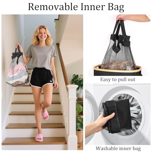 Slim Laundry Basket with Lid, 80L Narrow Laundry Hamper with Removable Bag, Clothes Hampers for Laundry with Bamboo Handles for Bathroom, Bedroom, Dorm & Laundry Room - color: Black, size: 80L