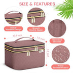 HXLGMD Large Makeup Bag with Mirror Double Layer Travel Make Up Organizer Case, Large Capacity Coemetic Bag with Brush Slot Divider - color: Rosewood