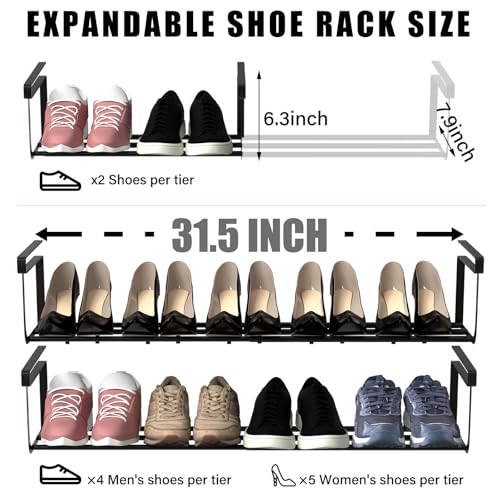 CroBlissful 2 Pcs Expandable Shoe Rack Organizer for Closet 16.5-31.5 Inch Adjustable Retractable Hanging Cabinet Shoe Shelf Dorm Room Storage for Space Saving (Black) - color: Black