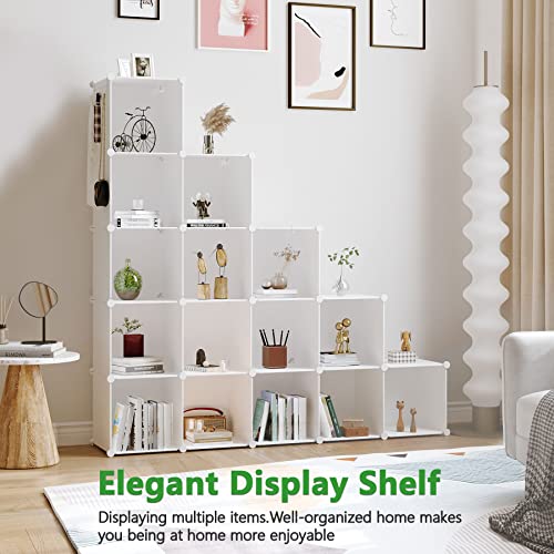 C&AHOME Cube Storage Organizer, 16-Cube Shelves Units, Plastic Storage Cubes, DIY Closet Organizer, Modular Closet Storage Shelves Ideal for Home, Bedroom, 48.4" L × 12.4" W × 48.4" H Milky UPCS16M - color: Milky