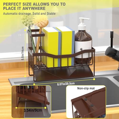 Fssvcd Maifan Sink Caddy Sponge Holder for Kitchen with Brush Holder and Stainless Steel Self Drain Tray, Rustproof Kitchen Sink Organizer for Sponge, Soap Dispenser Storage Accessories - color: Bronze