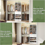 Besiost Closet System, 4.2–8.8 FT Closet Organizer with 2 Wooden Drawers and Shelves, Walk-in Closet System with 5 Hang Rods, Built-in Reach in Closet Tower, Can Fit 60 to 96 inch, White - color: White