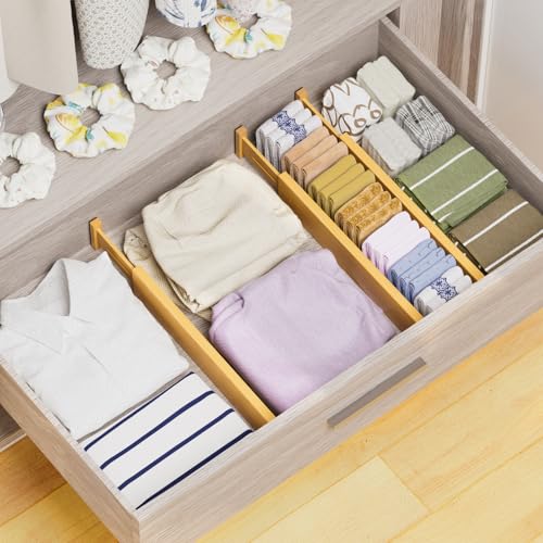 BAMBUROBA Bamboo Drawer Dividers, Adjustable Kitchen Drawer Organizer for Clothes,17-22" Expandable Drawer Organization Separators for Bedroom,Bathroom,Dresser and Office,6-Pack - style: bamboo-6Pack