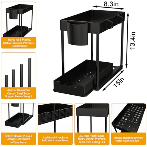 2 Pack Under Sink Organizers and Storage, 2-Tier Sliding Cabinet Organizer Drawer for Bathroom and Kitchen – Multi-Purpose Cabinet Organizer with Easy Pull-Out Design (Black) - color: Black., size: 2 Pack
