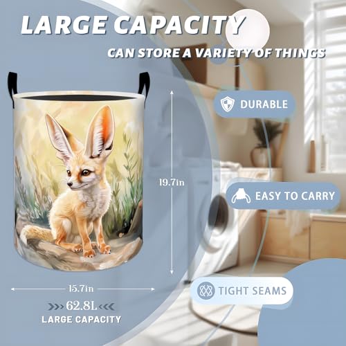 Cute Fennec Fox in Desert Laundry Basket with Handles, 19.7"x15.7" Clothes Foldable Laundry Hamper Organizer for Dorm Nursery Bedroom Bathroom Decor, Toy Storage Bin for Kids - style: Fennec Fox40