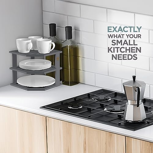 Bambüsi Plate Organizer for Cabinet - Corner Cabinet Organizer and Kitchen Cabinet Organizer Shelf, Kitchen Countertop Organizer for Plates, Dishes and Bowls, Space Saving Corner Rack, Grey - color: Grey