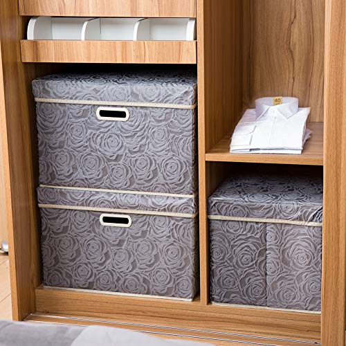 PRANDOM Large Storage Boxes with Lids [3-Pack] Fabric Decorative Storage Bins Cubes Organizer Containers Baskets with Handles for Closet Grey 17.7x11.8x11.8 In For 6+ Year Old Boys and Girls - color: Gray, size: Large(3-Pack)