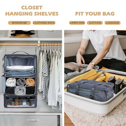 Surblue Hanging Travel Shelves Compression Packing Cube for Carry-on Luggage Suitcase Collapsible with Extension Layer Large Capacity, Grey, XXL - color: Grey, size: XXL 15.7*11.8*23.6in