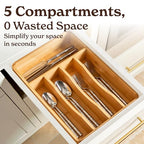 SMIRLY Silverware Drawer Organizer – Bamboo Kitchen Drawer Organizer, Adjustable Utensil Holder and Cutlery Tray, Drawer Dividers for Flatware and Kitchen Utensils - size: 5 Slot