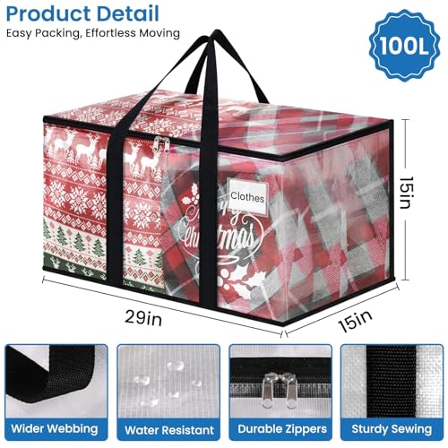 RoomHacks Clear Heavy Duty Extra Large Moving Bags, Reinforced Handle and Double Zipper, Storage Bags Alternative to Moving Box (10 Packs) - size: 100L- 10Packs