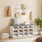 HOOBRO Shoe Storage Bench with Cushion, 39.4" L Entryway Bench with 12 Cubbies, Entryway Hall Tree with Storage, Cubby Shoe Rack Bench with Coat Rack for Hallway, Holds up to 330 lb, White WT112HX01 - color: White + Gray