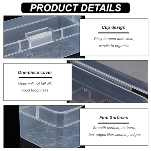 BENECREAT 4 Packs Rectangle Plastic Container Box, 6.4x2.6x1.8inch Clear Storage Organizer with Hinged Lid and Hanging Hole for Small Craft Accessories Office Supplies - size: 6.4x2.6x1.8inch
