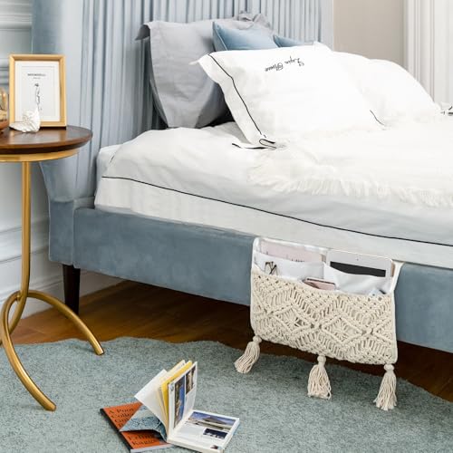 Mkono Macrame Couch Organizer Remote Control Caddy Sofa Armrest Armchair Bedside Storage Holder Bag for TV Remote, Magazine, Books, Cell Phone, iPad, Boho Living Room Home Dorm Decor, Beige, Large - color: Beige, size: Large