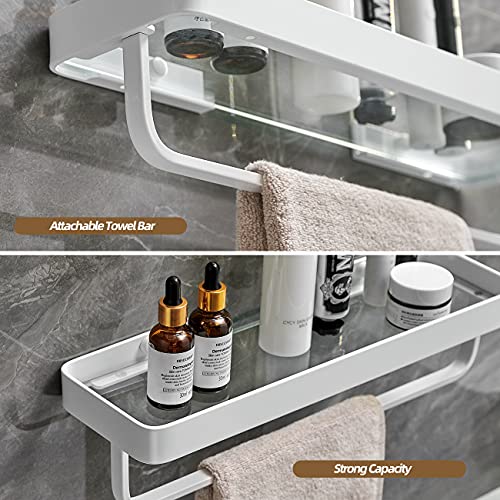 VOLPONE Bathroom Shelves Wall Mounted 2 Tier Glass Floating Shelf - Tempered Glass Wall Organizer (White) - color: White(rectangular)