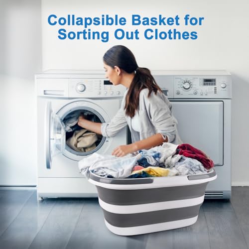 Extra Large Collapsible Bucket 35L Mop Bucket With Handles & Wheels, Plastic Wash Basin Pet Bath Tub for Puppy Dogs Cats, Folding Laundry Basket Clothes Storage Organizer RV Outdoor Camping Essentials - color: Gray, size: 35L