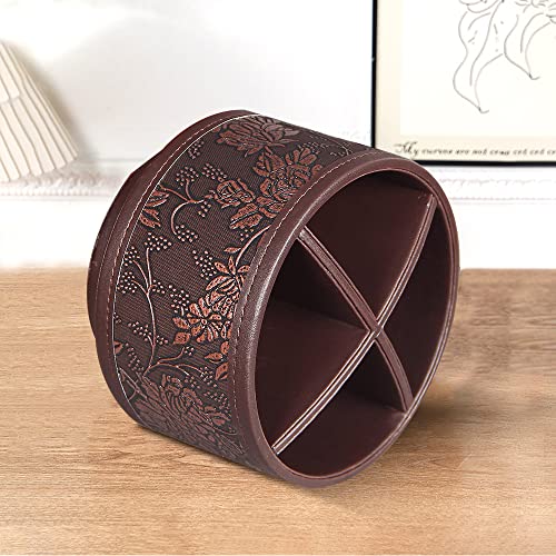 Pen Holder for Desk Organizers and Accessories, 360 Swivel TV Remote Control Holder for Table, Nightstand Organizer Caddy for Art/ Office Supplies/ Stationery, Bedside Decorations for Living Room - color: Retro Flower