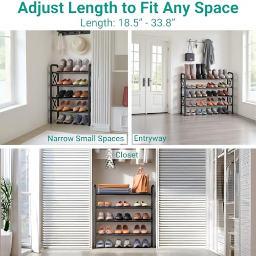 YEASHEIN 4-Tier Expandable Shoe Rack for Closet Floor, X-Frame Metal Small Shoe Rack for Entryway, Adjustable Shoe Shelf Organizer, Free Standing Shoe Racks for Front Door Entrance, Garage - Black - color: Black, size: 4 Tier