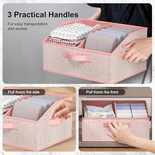 Closet Storage Bins 6 Pack, Large Closet Organizer Baskets with Divider & Handles,Trapezoid Fabric Shelf Organizers, Collapsible Storage Cubes for Clothes, Towels, Toys - Pink - color: Pink 6 Pack