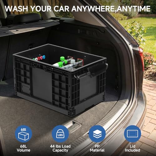 Wash and Garage Organizer Box, Foldable Plastic Crates for Foam Cannon with 1/4 Inch Quick Connector, Large Detail Car Care Box, Trunk Organizer for SUVS Sedans