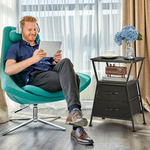 Side Tables for Bedroom Nightstand with 2 Cloth Drawer Bedside Table with Storage End Tables Living Room Sofa Couch - color: Black