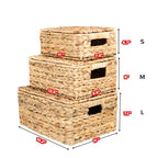 Wicker Storage Baskets, Hand-Woven Rectangular Wicker Basket with Lid for Bedroom & Living Room, Nesting Rattan Basket for Shelves (Water Hyacinth, 3-Pack)