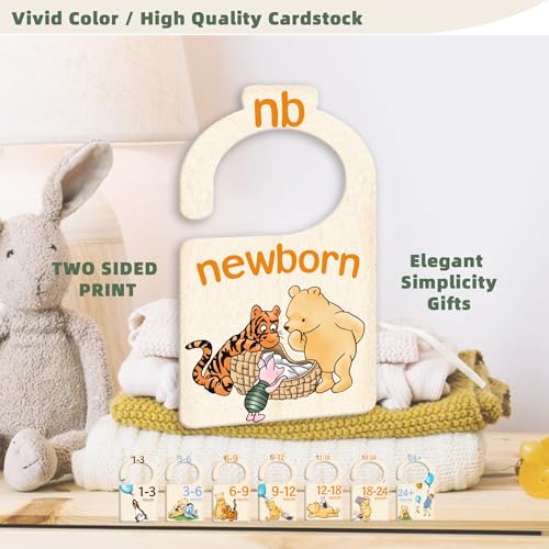 JMOST Pooh Bear Baby Closet Dividers for Nursery Closet Organizer, Newborn to 24 Months Size Clothes, Bear Hangers with Size Dividers, Double Sided - color: honey gold