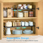 15.5 to 25.5 Inch Kitchen Cabinet Shelf Organizers, Adjustable Kitchen Counter Shelf Organizer, Set of 4 Expandable Countertop Storage Shelves, Stackable Design, 30LBS Heavy Duty, Space Saver - color: Black