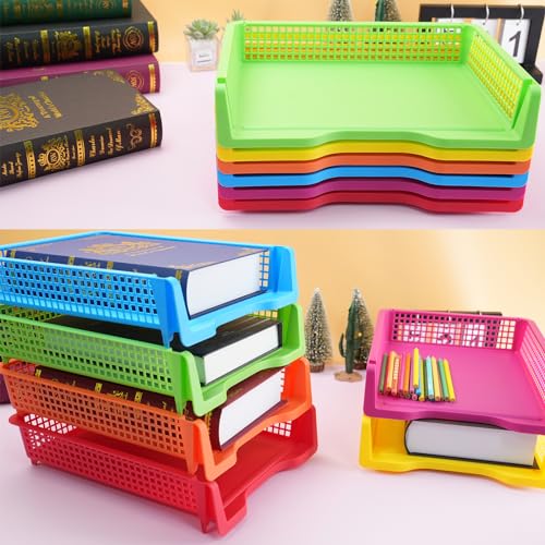 ZZYFGH 6 Pack Turn in Trays for Teachers, Plastic Classroom Paper Organizers, Colorful Storage Baskets for Office, Stackable Office Desktop Document Paper Storage(13.4 * 9.5 * 2.7in)