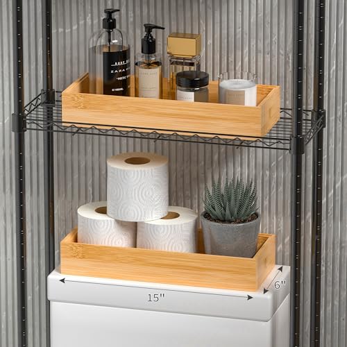 Kitchen Drawer Organizer Bins, Stackable Bamboo Deep Drawer Organizer for Silverware, Utensils, Cutlery, Flatware, Junk Drawer, Dresser, Bathroom, 15" x 6" x 2.5" (Set of 2) - color: Bamboo, size: 15 x 6 x 2.5 Inch