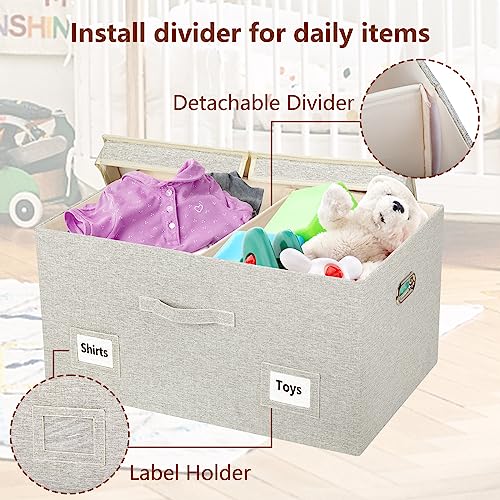 Graciadeco 75 Quart Extra Large Decorative Collapsible Storage Bins with Lids, 1 Pack Beige Stackable Boxes - color: Beige, size: XLarge-1 Pack