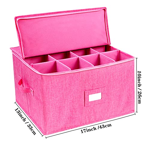 Stemware Storage Cases, Hard Shell Wine Glass Storage Box Containers with dividers for 12 Wine Glasses, Drinkware, Glassware or Crystal 17" x 13" x 10"H (Pink) - color: Pink