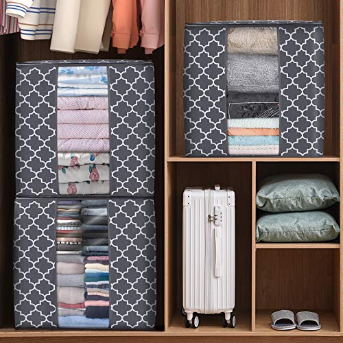 WISELIFE Storage Bags [3 Pack/100L] Large Blanket Clothes Organization and Storage Containers for Comforters,Bedding, Foldable Organizer with Reinforced Handle, Clear Window, Sturdy Zippers,Gray - color: Authentic Grey, size: 3 x 100L