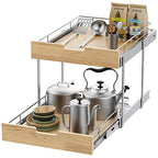 Sikarou Pull Out Cabinet Organizer,Heavy-Duty Slide Out Shelf, Wood and Wire Basket, Pull Out Drawer for for Kitchen Under Sink Space, Pantry, Bathroom, 2 Tie 23 * 21 in - size: 2-TIE 23*21 WM