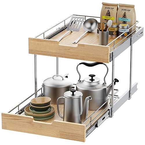Sikarou Pull Out Cabinet Organizer,Heavy-Duty Slide Out Shelf, Wood and Wire Basket, Pull Out Drawer for for Kitchen Under Sink Space, Pantry, Bathroom, 2 Tie 23 * 21 in - size: 2-TIE 23*21 WM