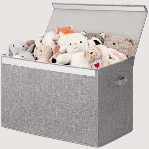 INDRESSME 25"x13"x16" Large Toy Storage Box with Lid, Toy Storage Organizer Toy Basket with Dividers for Playroom, Bedroom, Closet, Toy Bin for Kids Baby Boys Girls (Grey) - color: Light Grey, size: 25"x13"x16"